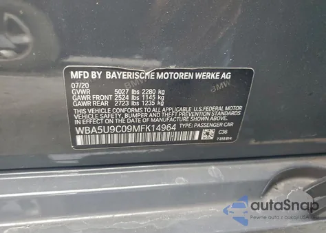 2021 BMW M340Xi z USA, uszkodzony, nr VIN WBA5U9C09MFK14964